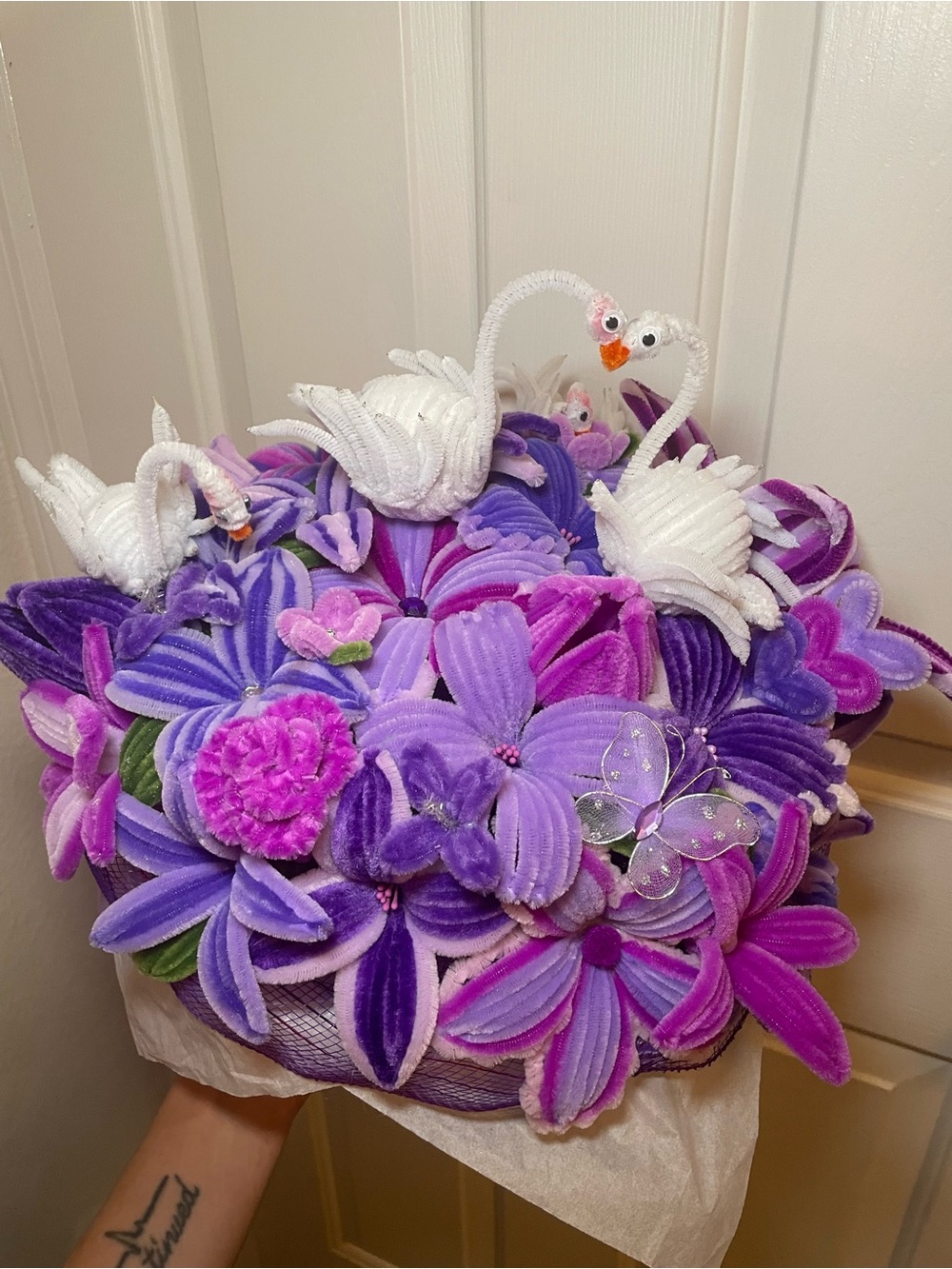Large handmade purple pipe cleaner flower bouquet (2 dozen)